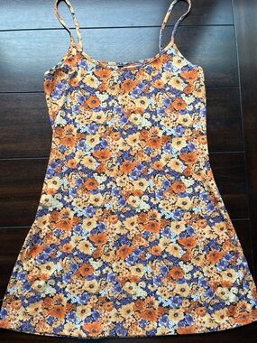 Divided Orange and Purple Floral Mini Slip Dress
